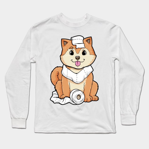 Dog puppy with a roll of toilet paper Long Sleeve T-Shirt by Markus Schnabel